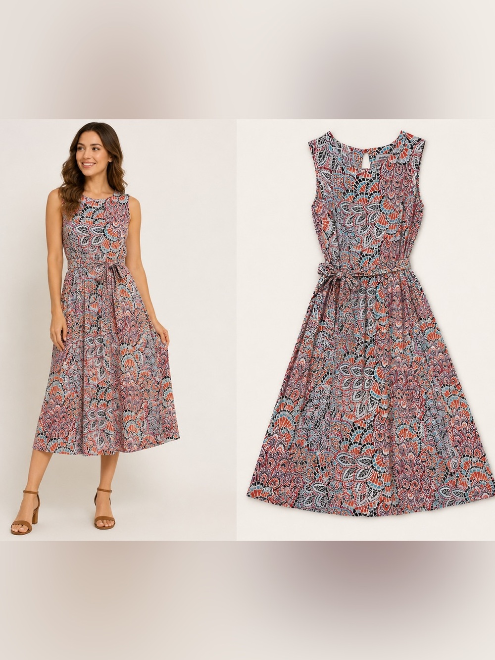Shelby & Palmer Printed Midi Dress Size 8 Multicolor Paisley Festival‎ Summer